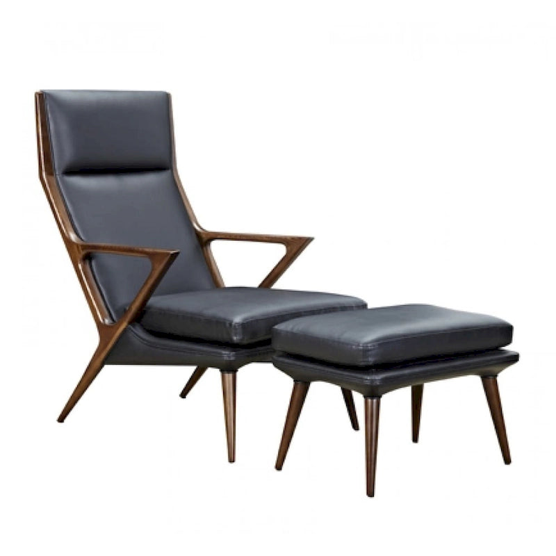 Modrest Fulton moderne zwarte loungefauteuil met voetenbank