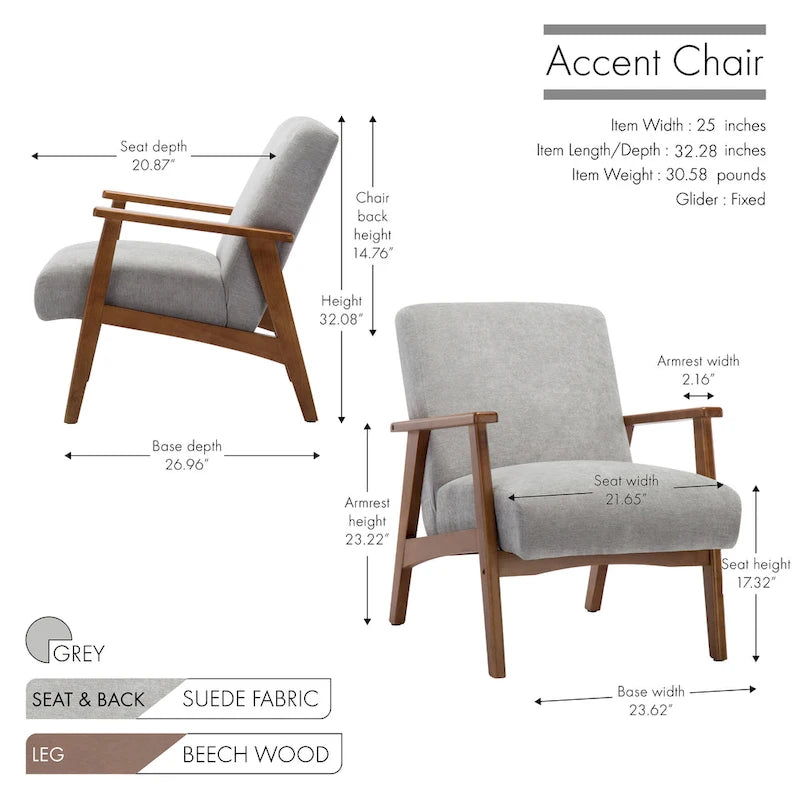 Porthos Home Sena Accent Chair With Wooden Legs & Suede Upholstery