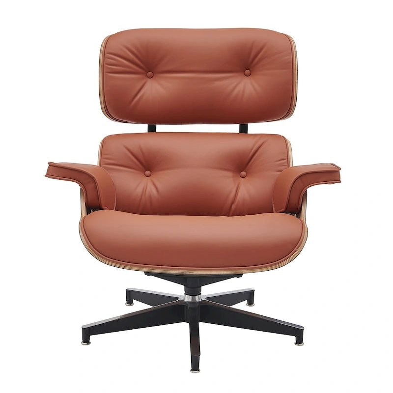 Ledersessel im modernen Mid-Century-Stil, Relaxsessel mit Liegefunktion