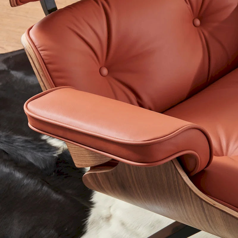 Ledersessel im modernen Mid-Century-Stil, Relaxsessel mit Liegefunktion