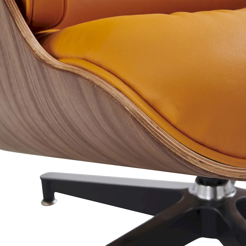 Ledersessel im modernen Mid-Century-Stil, Relaxsessel mit Liegefunktion