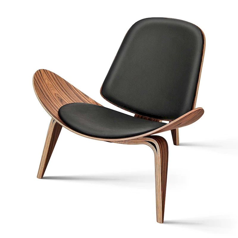 Mid-Century Style Shell Chair Upholstered Leather Lounge Chair