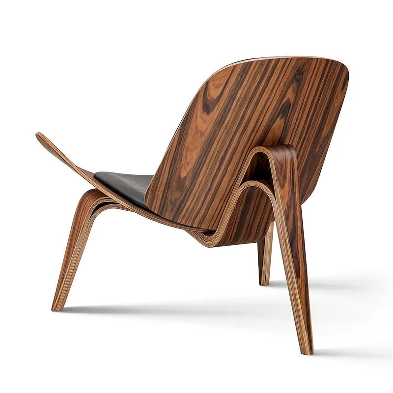 Mid-Century Style Shell Chair Upholstered Leather Lounge Chair