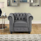 Morden Fort Velvet Chesterfield Club Chair,Button Tufted Upholstered Armchair with Nailhead and Solid Wood Legs for Living Room