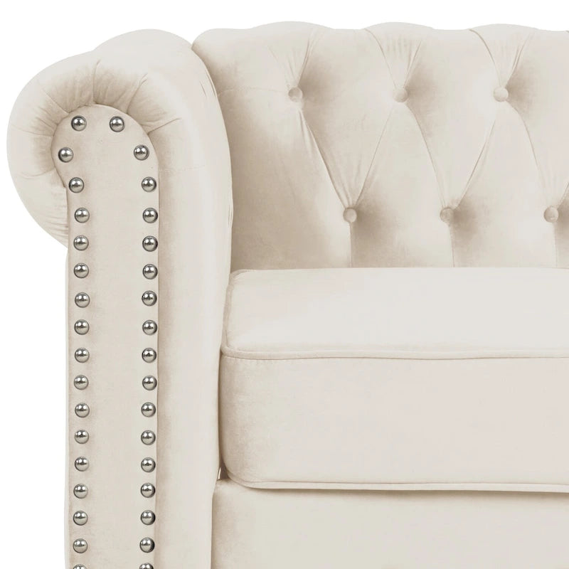Morden Fort Velvet Chesterfield Club Chair,Button Tufted Upholstered Armchair with Nailhead and Solid Wood Legs for Living Room