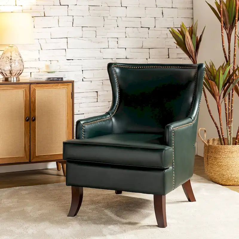 Sillón ergonómico de cuero vegano moderno de mediados de siglo con respaldo alado Angeles de HULALA HOME