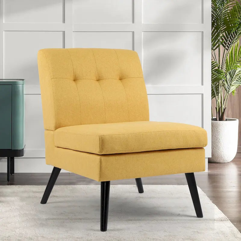 Moderne massiefhouten accentstoel in mid-century-stijl met knoopcapitons, bijzetstoel voor lounge of woonkamer