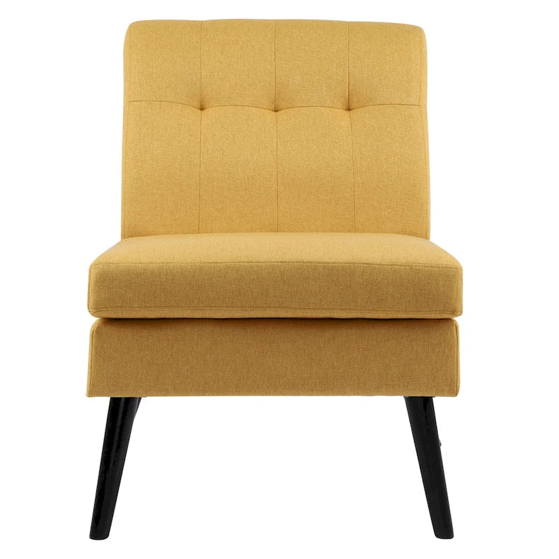 Moderne massiefhouten accentstoel in mid-century-stijl met knoopcapitons, bijzetstoel voor lounge of woonkamer