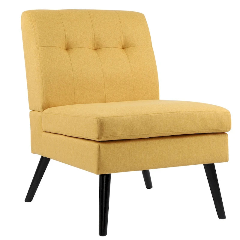 Moderne massiefhouten accentstoel in mid-century-stijl met knoopcapitons, bijzetstoel voor lounge of woonkamer