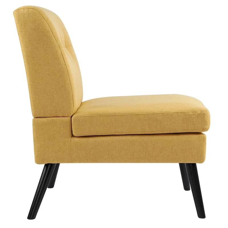 Moderne massiefhouten accentstoel in mid-century-stijl met knoopcapitons, bijzetstoel voor lounge of woonkamer