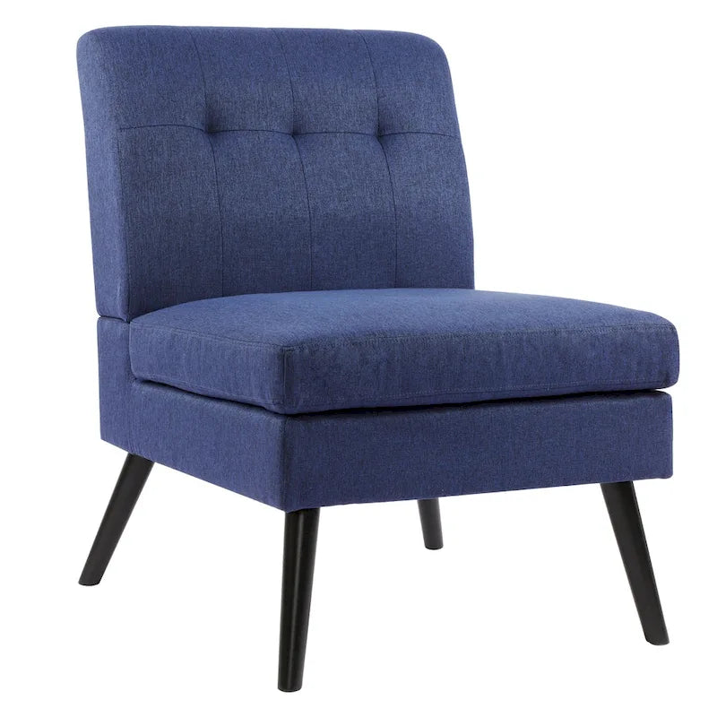 Moderne massiefhouten accentstoel in mid-century-stijl met knoopcapitons, bijzetstoel voor lounge of woonkamer