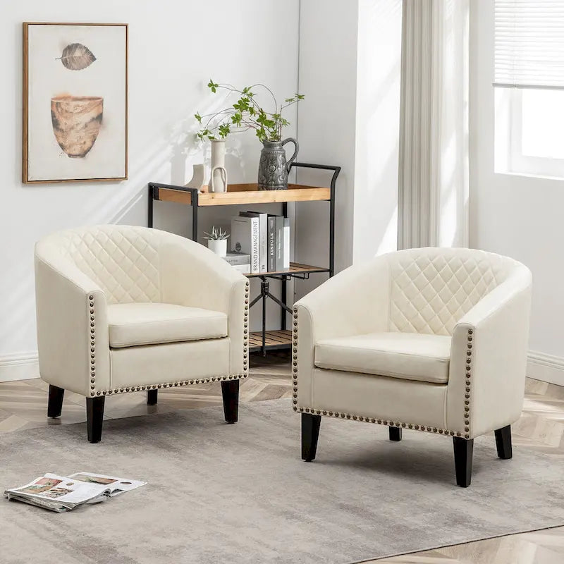 KINWELL 29 PU Faux Leather Club Armchair with Nailheads, Set of 2