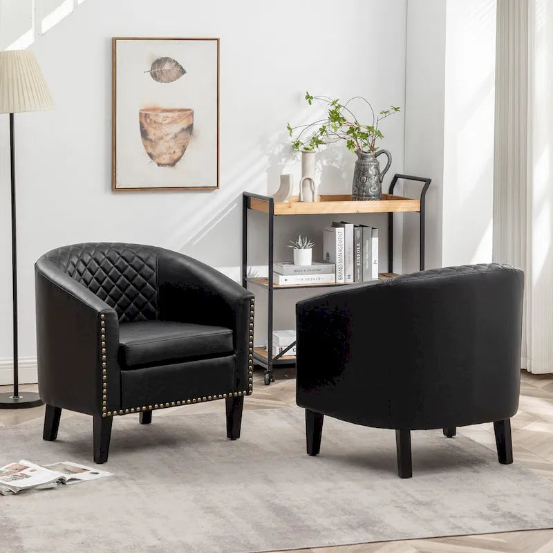 KINWELL 29 PU Faux Leather Club Armchair with Nailheads, Set of 2