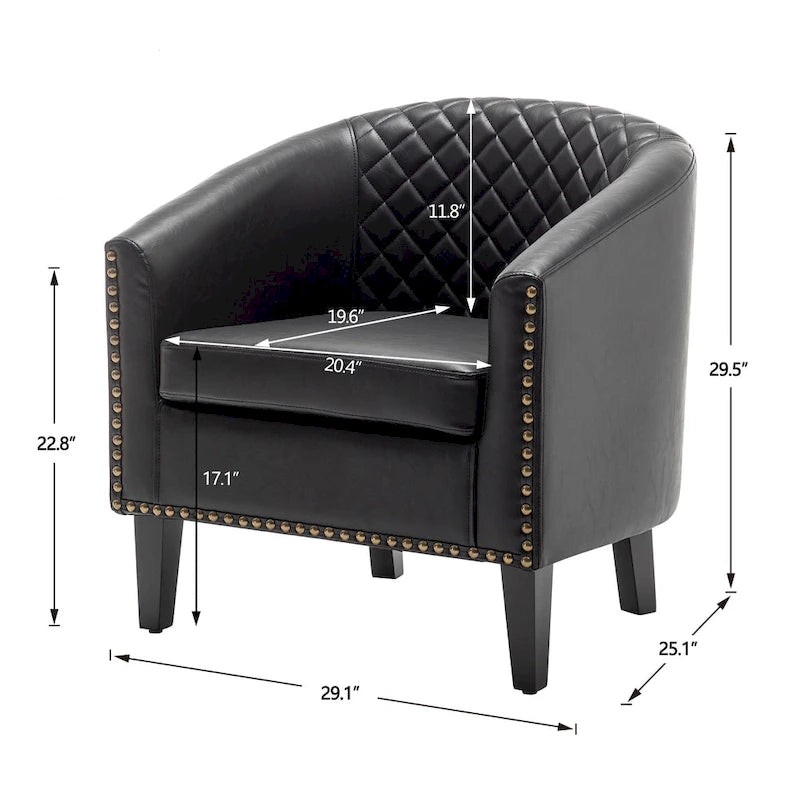 KINWELL 29 PU Faux Leather Club Armchair with Nailheads, Set of 2
