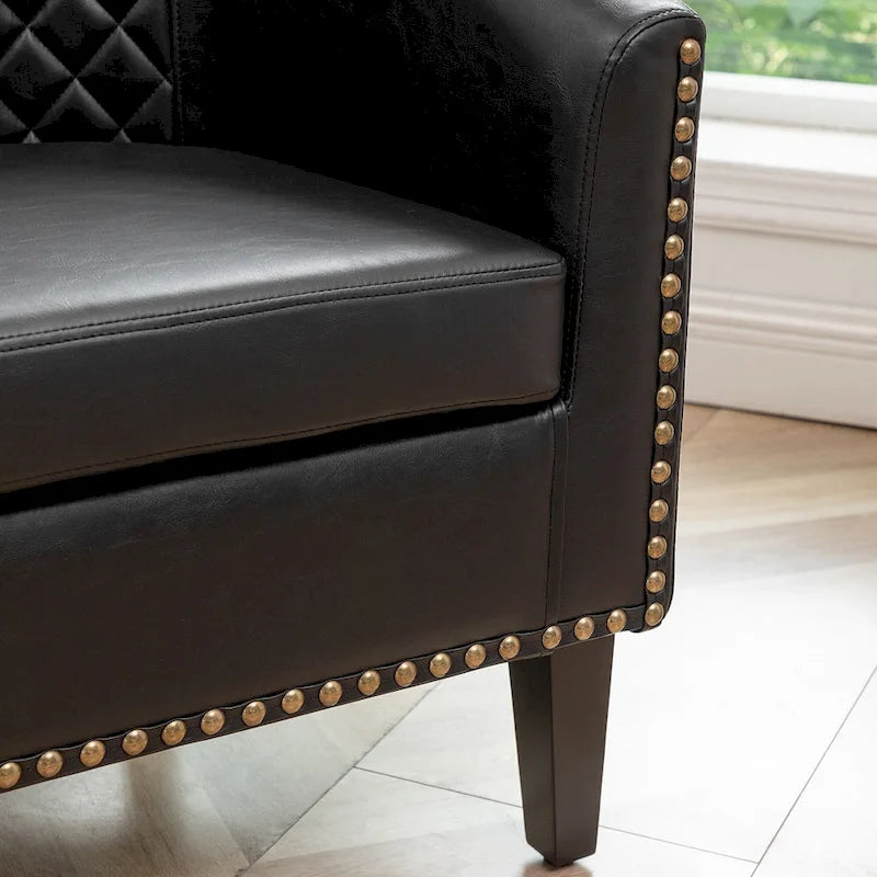 KINWELL 29 PU Faux Leather Club Armchair with Nailheads, Set of 2