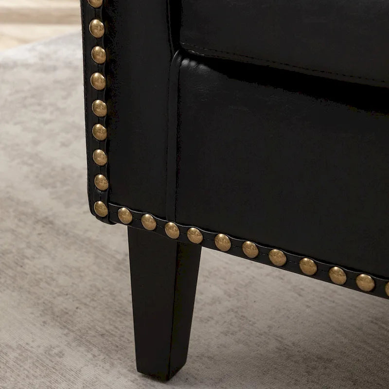 KINWELL 29 PU Faux Leather Club Armchair with Nailheads, Set of 2