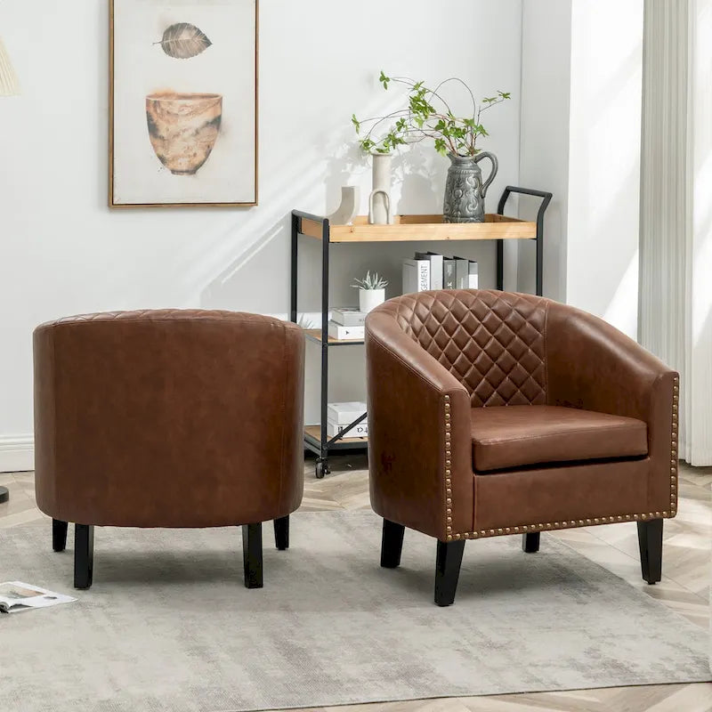 KINWELL 29 PU Faux Leather Club Armchair with Nailheads, Set of 2