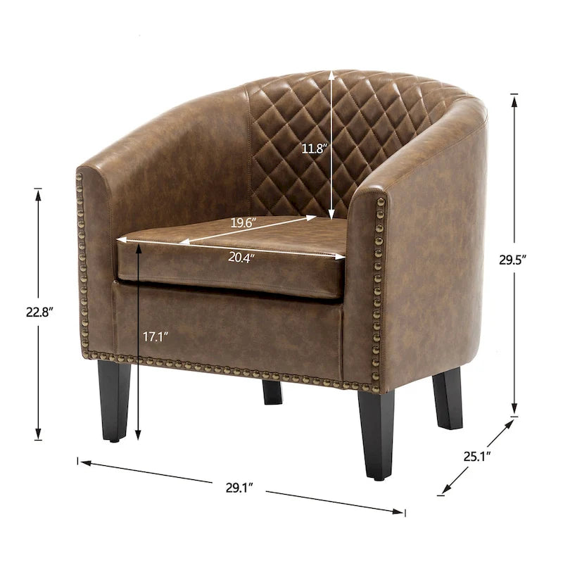 KINWELL 29 PU Faux Leather Club Armchair with Nailheads, Set of 2