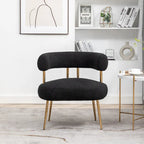 Poltrona moderna glamour d’accento SEYNAR, comoda, imbottita, con schienale aperto e gambe dorate, per toeletta