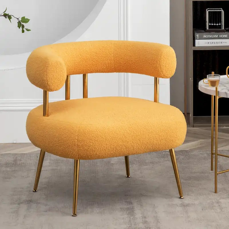 Sillón decorativo moderno de estilo glamuroso, cómodo, tapizado y con respaldo abierto, para tocador, con patas doradas, de SEYNAR