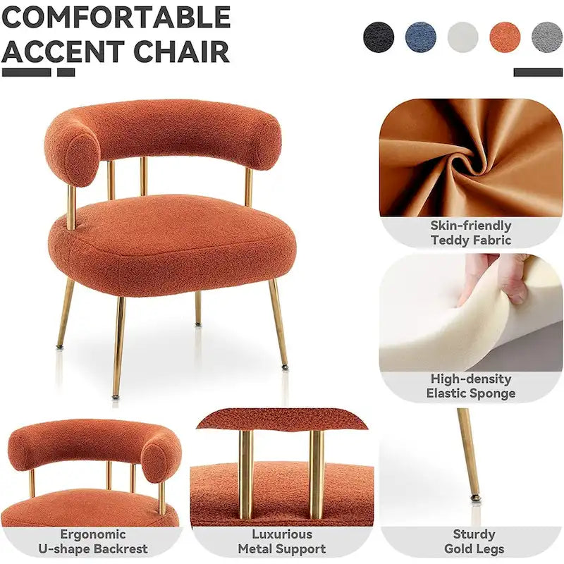 Poltrona moderna glamour d’accento SEYNAR, comoda, imbottita, con schienale aperto e gambe dorate, per toeletta