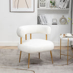 Poltrona moderna glamour d’accento SEYNAR, comoda, imbottita, con schienale aperto e gambe dorate, per toeletta