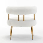 Poltrona moderna glamour d’accento SEYNAR, comoda, imbottita, con schienale aperto e gambe dorate, per toeletta