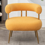 Poltrona moderna glamour d’accento SEYNAR, comoda, imbottita, con schienale aperto e gambe dorate, per toeletta