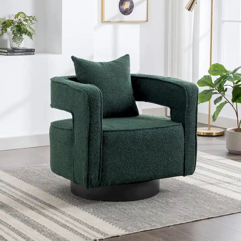 29W Boucle Upholstered Swivel Armchair Single Sofa