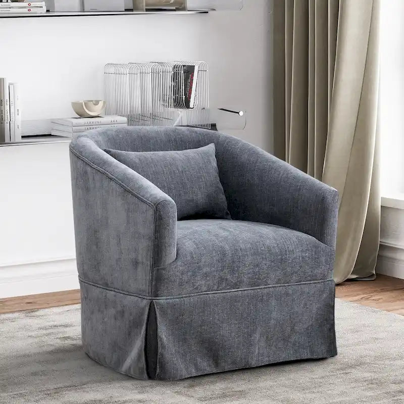 Silla tapizada giratoria tipo barril Ouyessir, silla decorativa de 360 grados, sillón de tela