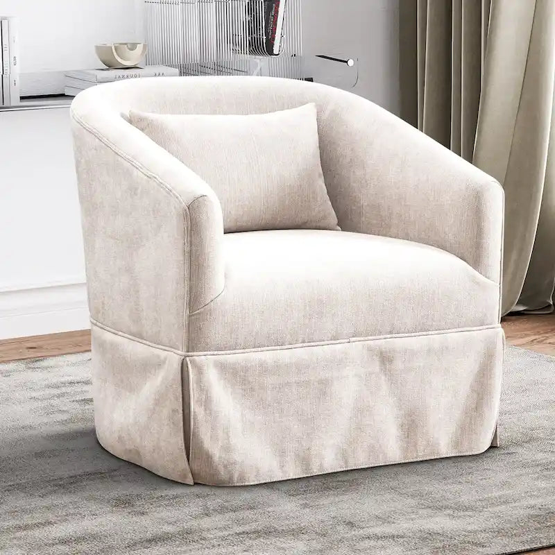 Silla tapizada giratoria tipo barril Ouyessir, silla decorativa de 360 grados, sillón de tela