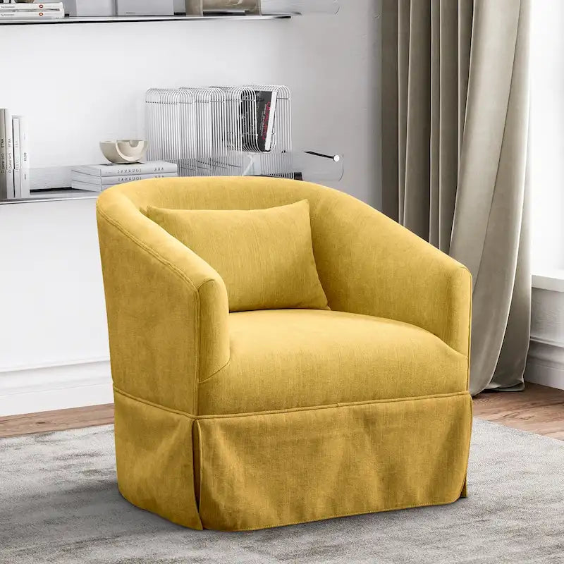 Silla tapizada giratoria tipo barril Ouyessir, silla decorativa de 360 grados, sillón de tela