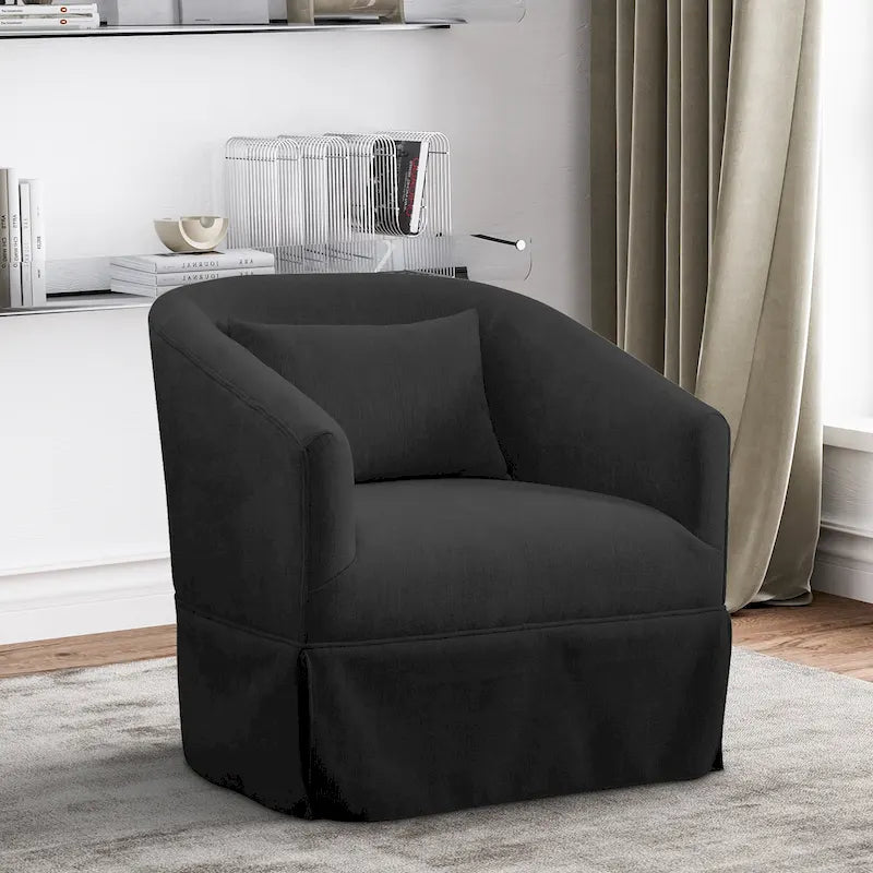 Silla tapizada giratoria tipo barril Ouyessir, silla decorativa de 360 grados, sillón de tela