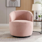 Velvet Fabric Swivel Accent Armchair Barrel Chair With Powder Coating Metal Ring