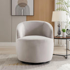 Velvet Fabric Swivel Accent Armchair Barrel Chair With Powder Coating Metal Ring