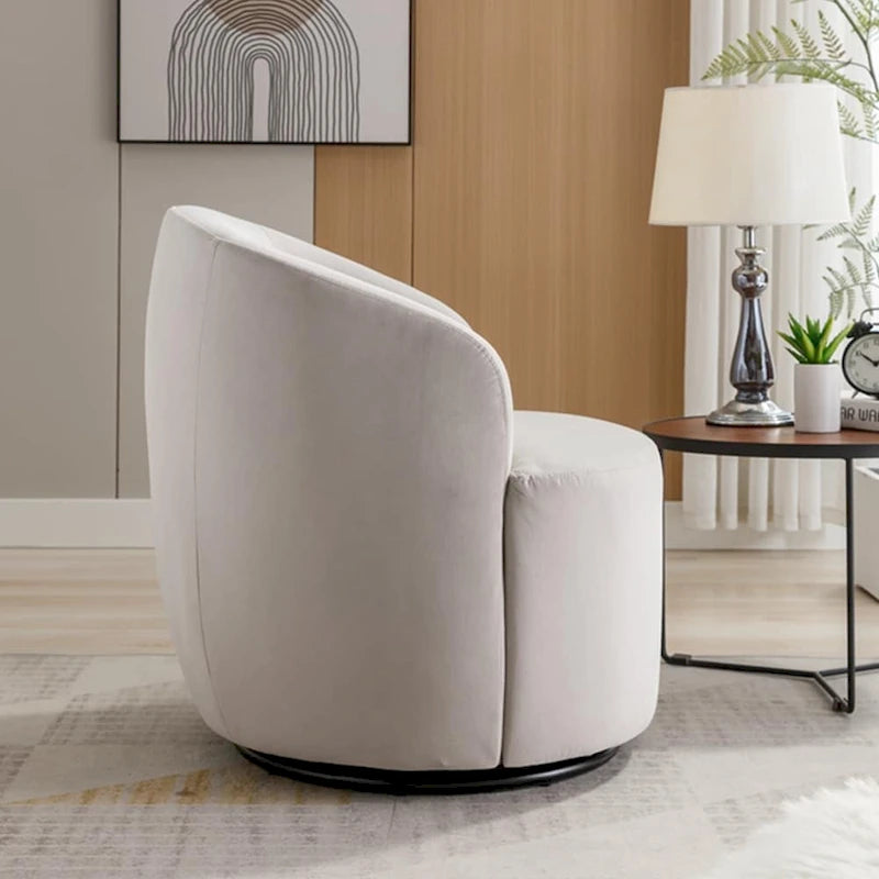 Velvet Fabric Swivel Accent Armchair Barrel Chair With Powder Coating Metal Ring