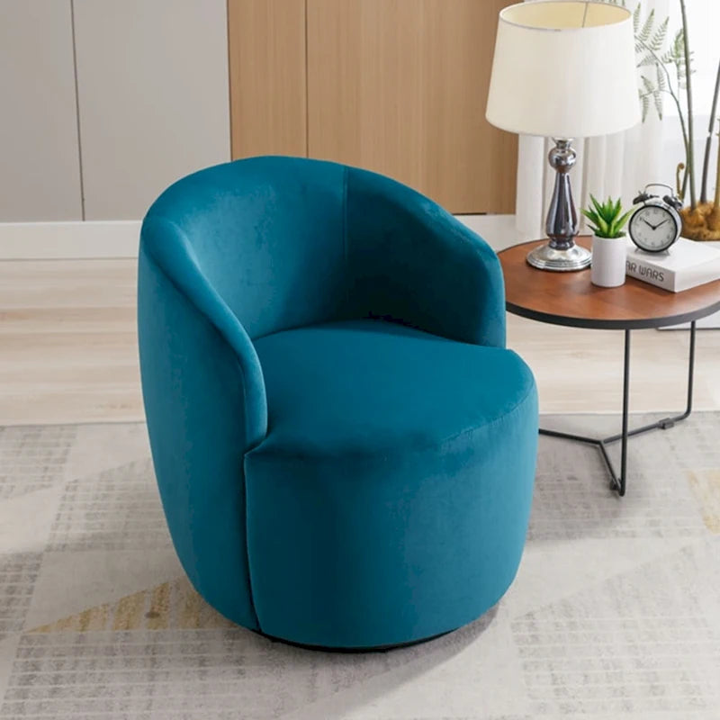 Velvet Fabric Swivel Accent Armchair Barrel Chair With Powder Coating Metal Ring
