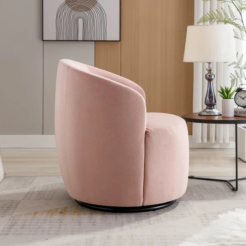 Velvet Fabric Swivel Accent Armchair Barrel Chair With Powder Coating Metal Ring