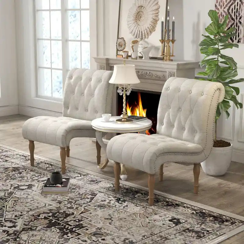 Upholstered Accent Lounge Chair for Bedroom Living Room Armless Slipper Chair with Wood Legs