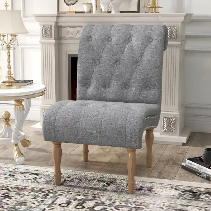 Gepolsterter Akzent-Loungesessel fürs Schlafzimmer und Wohnzimmer, armloser Pantoffelsessel mit Holzbeinen
