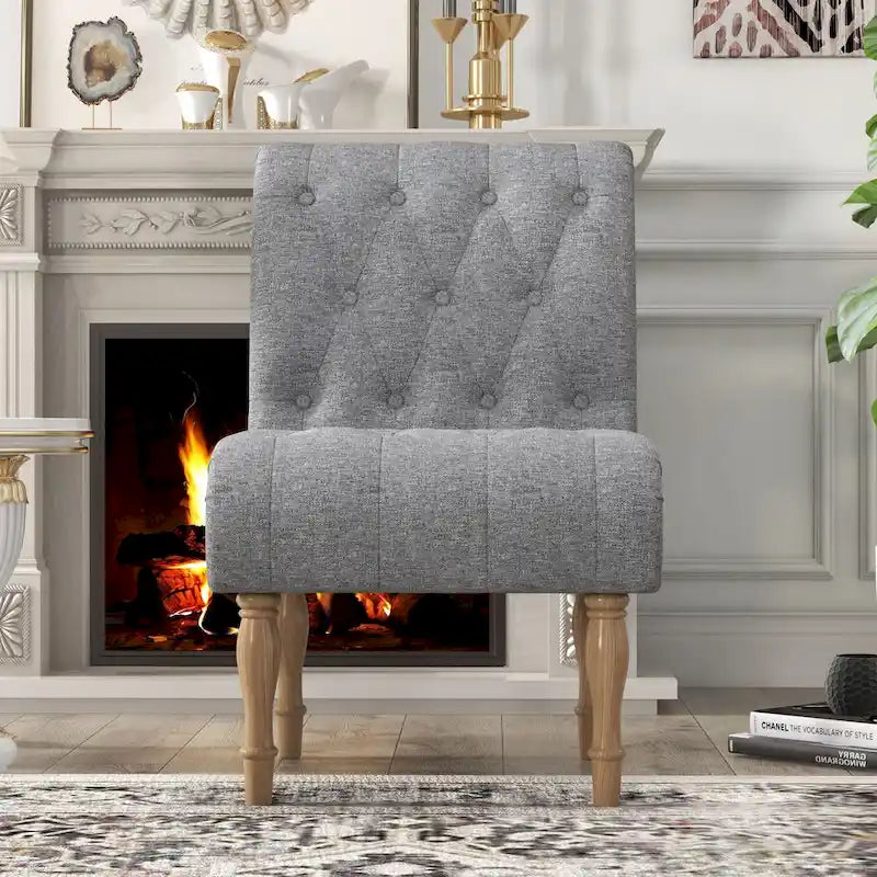 Gepolsterter Akzent-Loungesessel fürs Schlafzimmer und Wohnzimmer, armloser Pantoffelsessel mit Holzbeinen