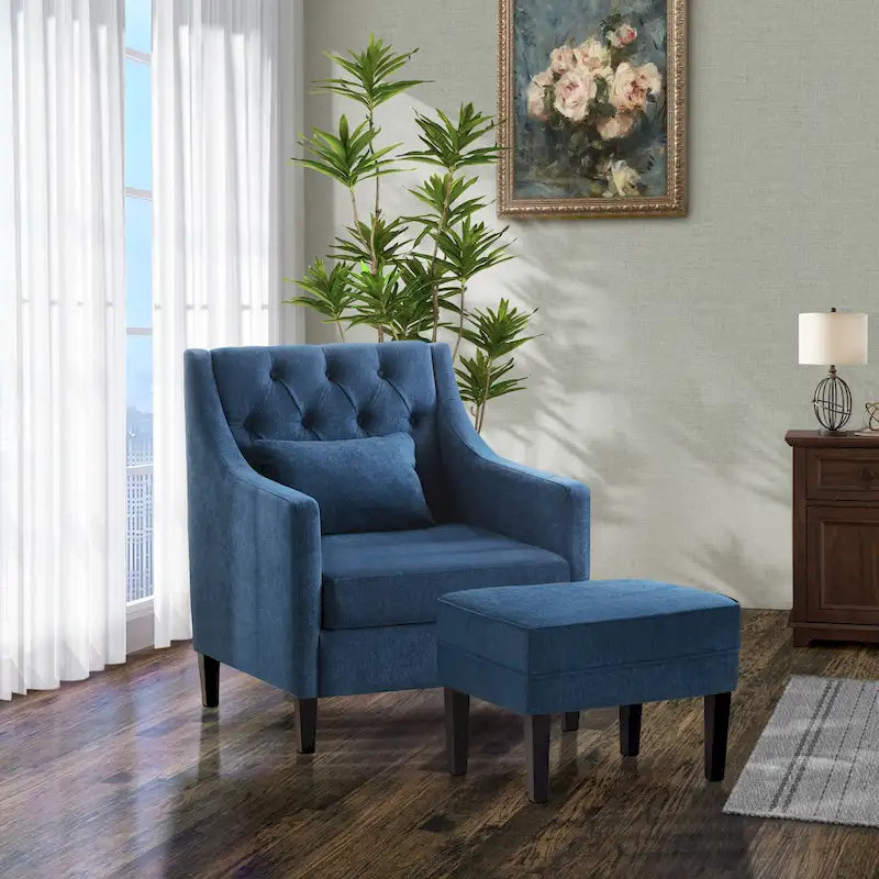 Sillón cómodo HUIMO tipo club con otomana y almohada