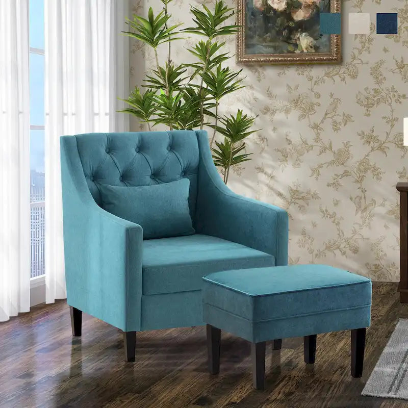 HUIMO Arm Chair Comfy Club Chair with Ottoman and Pillow