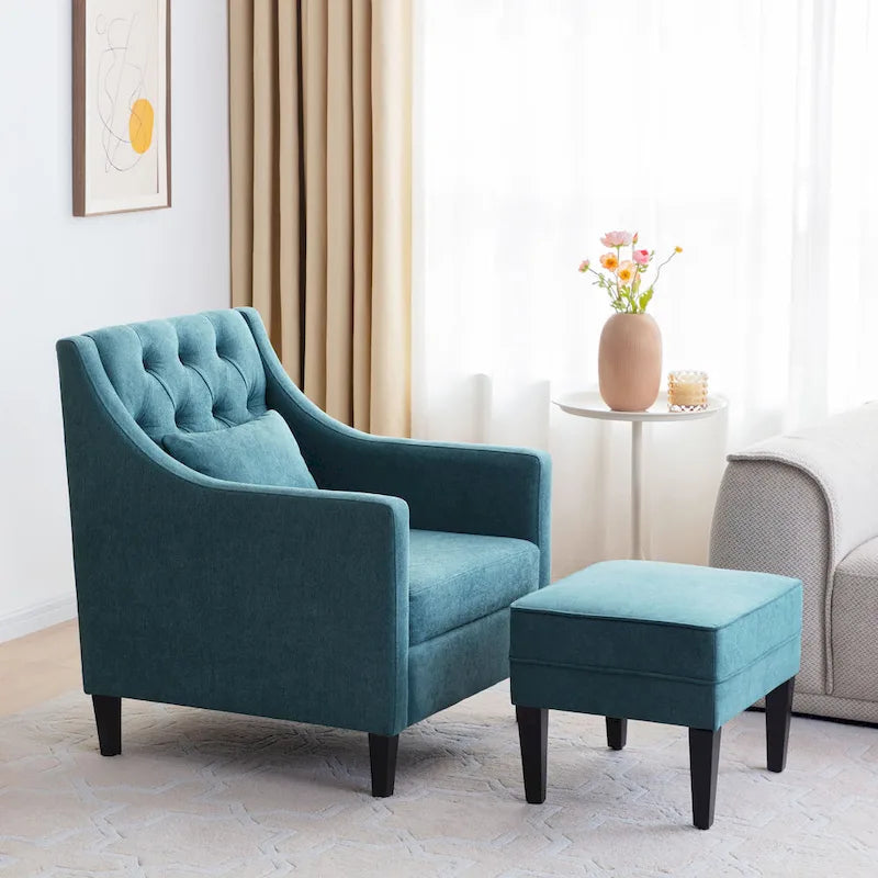 HUIMO Arm Chair Comfy Club Chair with Ottoman and Pillow