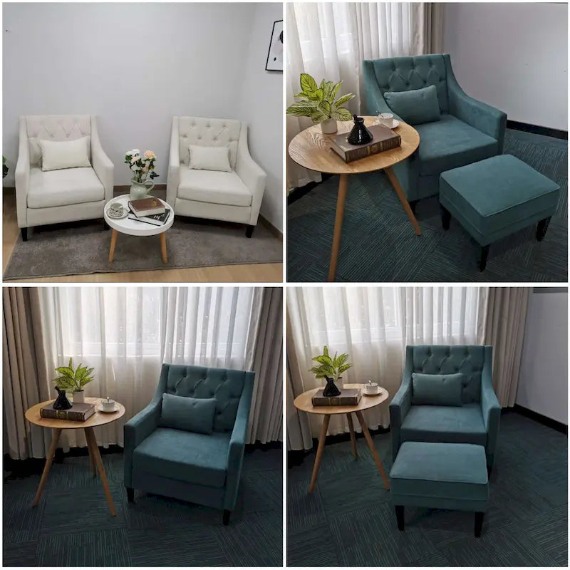 HUIMO Arm Chair Comfy Club Chair with Ottoman and Pillow