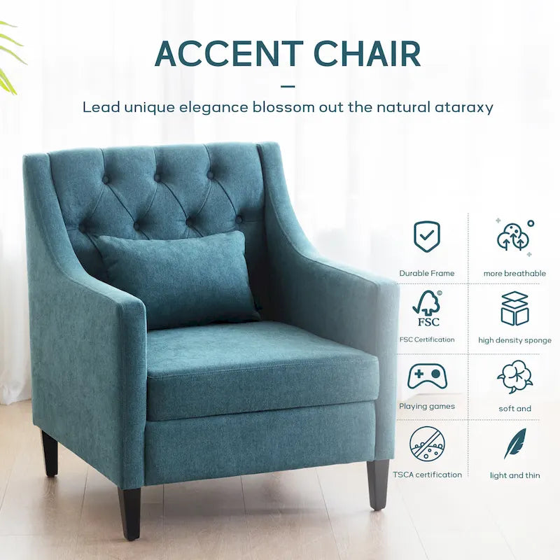 HUIMO Arm Chair Comfy Club Chair with Ottoman and Pillow
