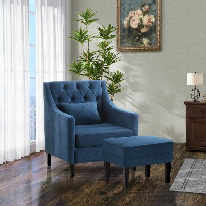 HUIMO Arm Chair Comfy Club Chair with Ottoman and Pillow