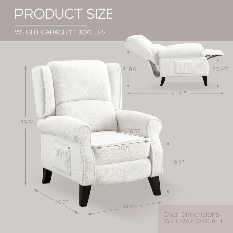 HOMYKA Polyested Upholstered Pushback Recliner Accent Chair Wingback Armchair