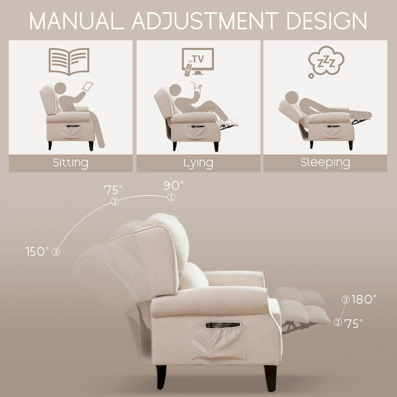 HOMYKA Polyested Upholstered Pushback Recliner Accent Chair Wingback Armchair