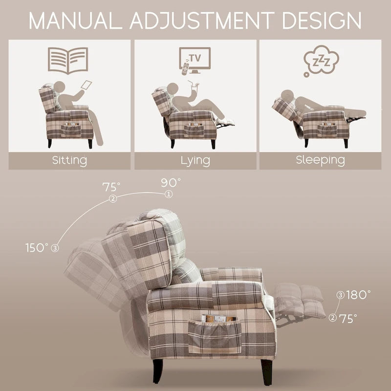 HOMYKA Polyested Upholstered Pushback Recliner Accent Chair Wingback Armchair